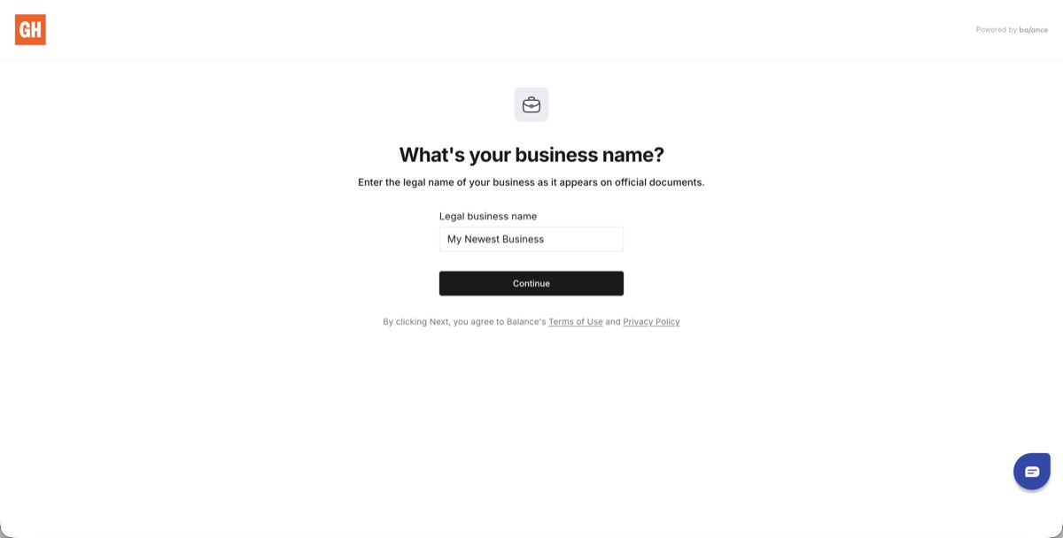 Balance business name screen