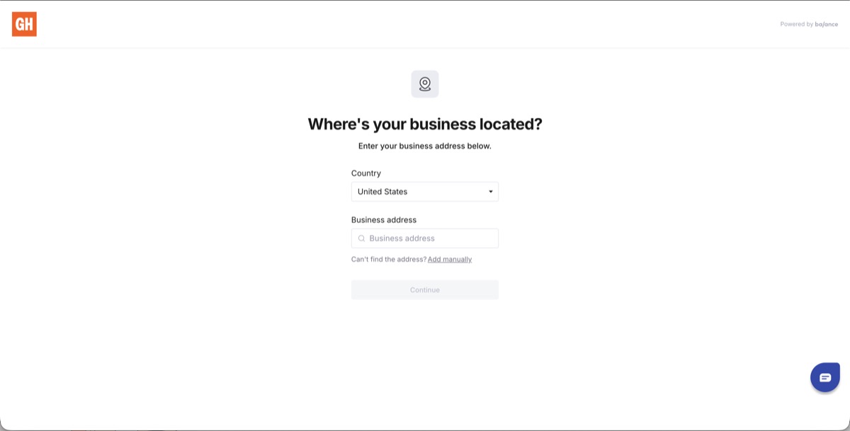 Balance business address screen