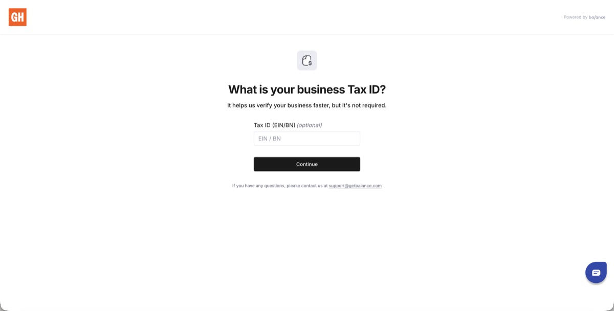 Balance business tax ID screen