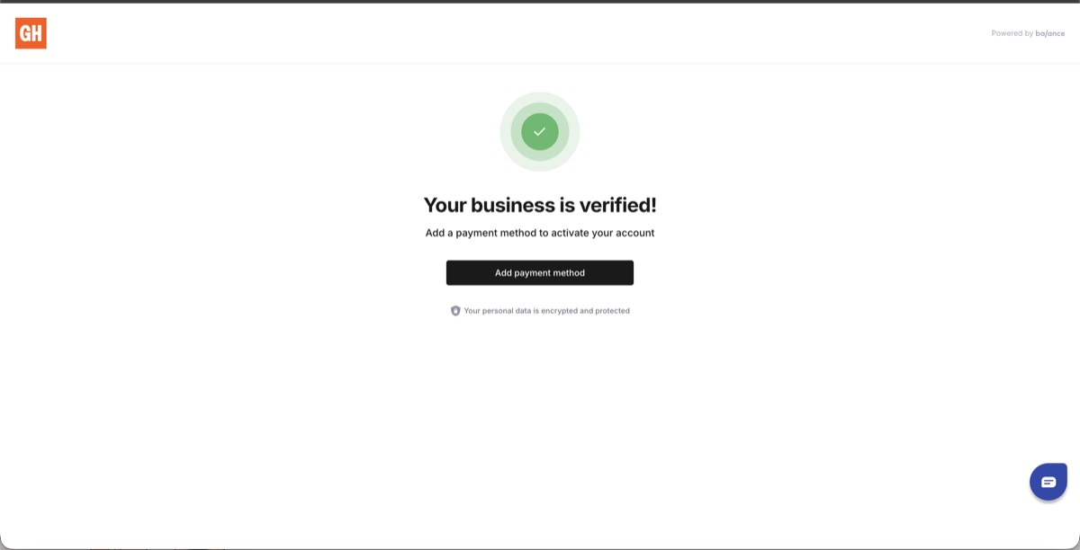 Balance business verified screen