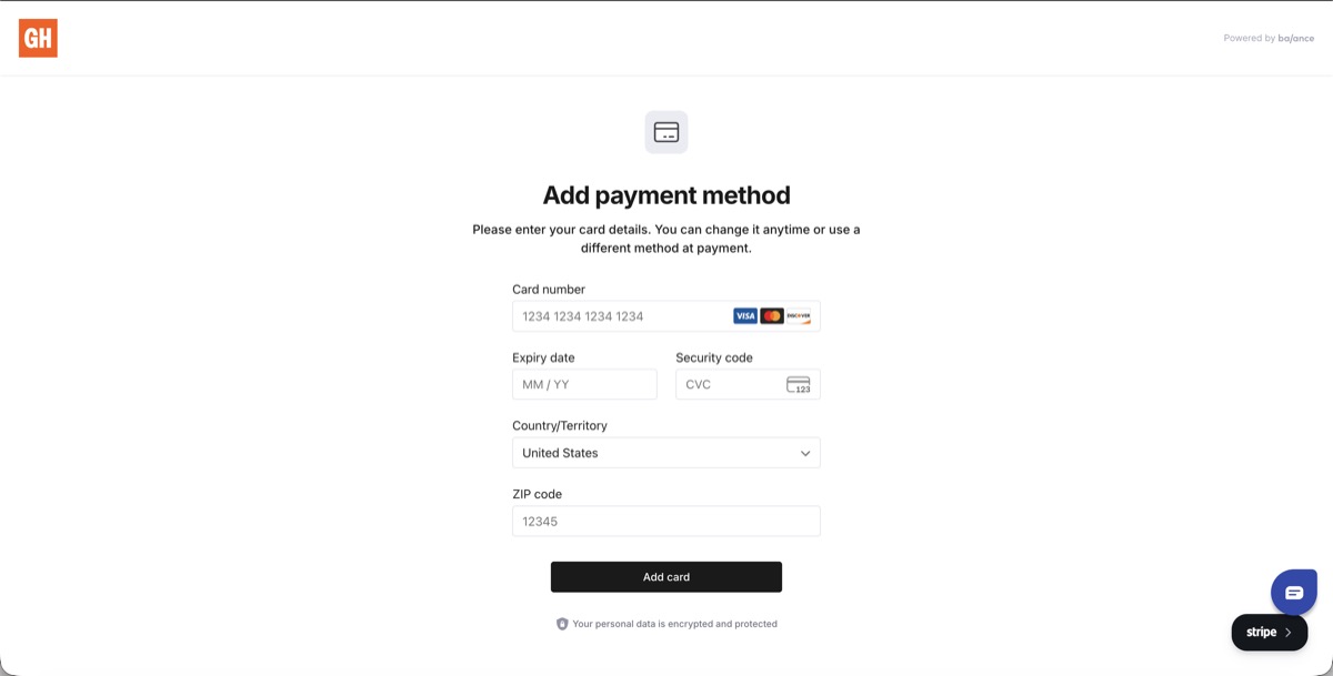Balance payment method screen
