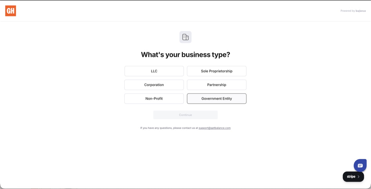 Balance business type screen